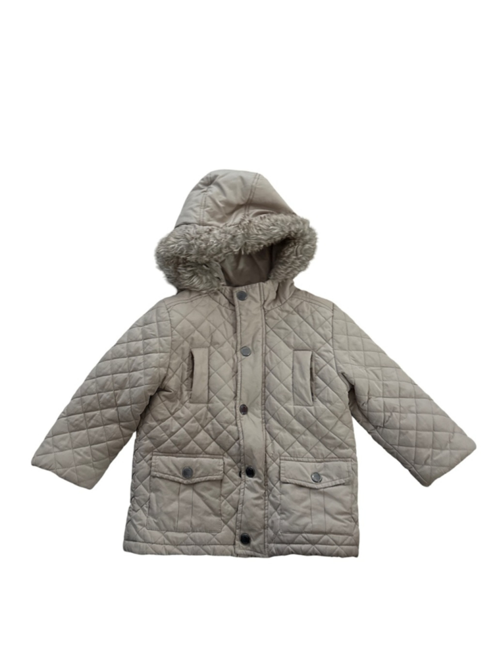 Jacadi Paris Quilted Hooded Jacket with Faux Fur Trim - size 36M
